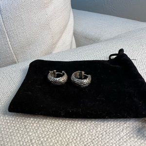 Tiffany & Co. Vintage .925 Sterling Silver Hoop Earrings RARE Woodgrain Design